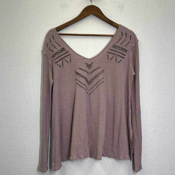 Free People - We The Free Plum Moonrise Cutwork Thermal V Neck Blouse Size Small - Picture 12 of 13